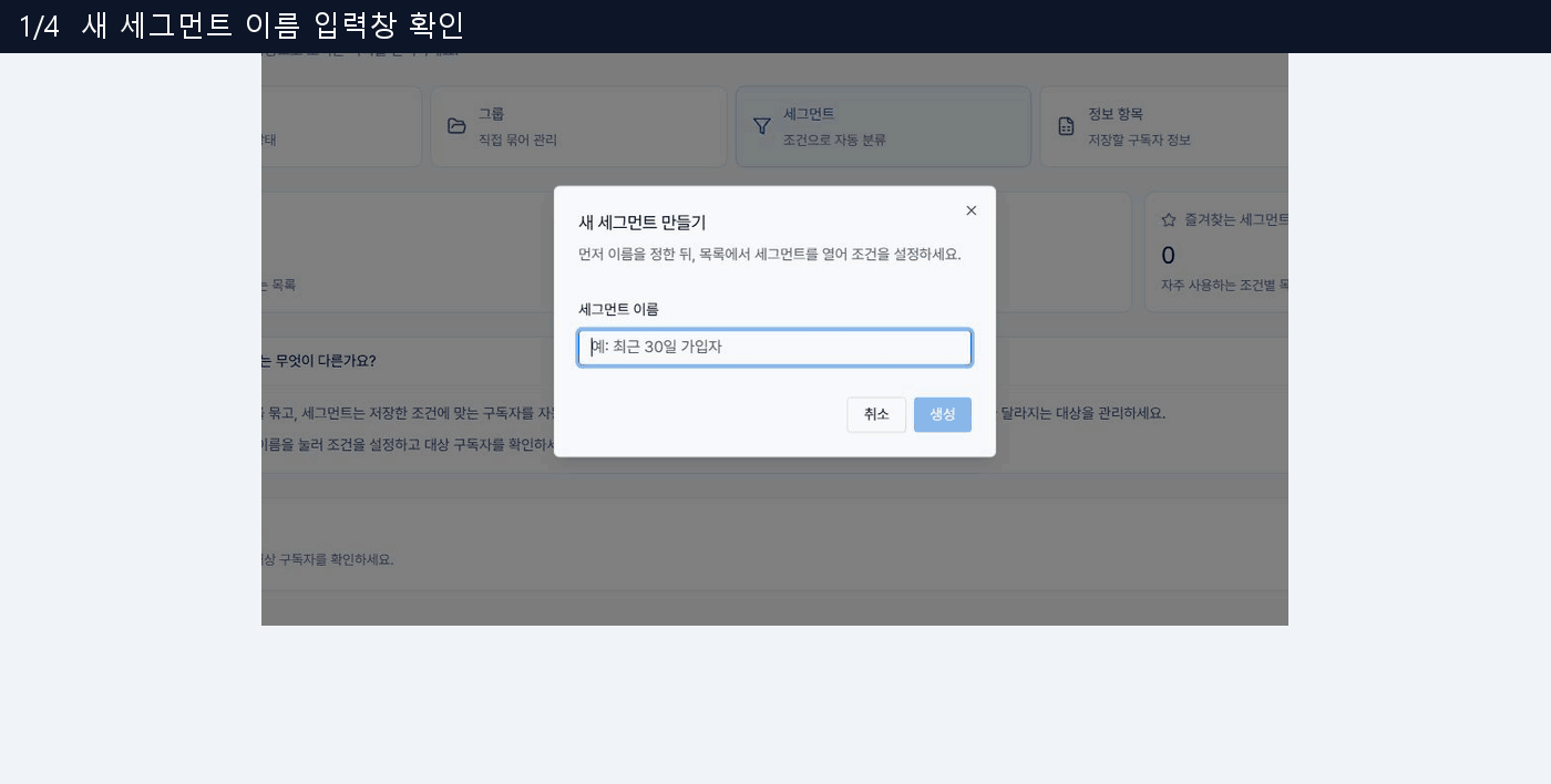 세그먼트 이름·조건 입력창과 대상 구독자 목록